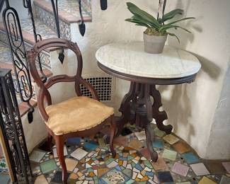 Entry way antique marble-top table and antique chair