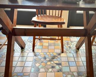 Antique trestle table and four chairs