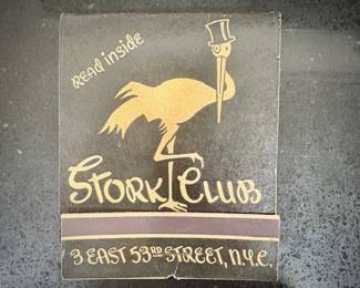 Vintage matchboxes, including this oversized matchbook from the NYC Stork Club, mid 1950s