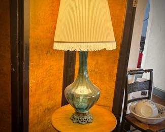 Vintage mid-century lamp with blue glass base