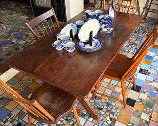 Antique trestle table and four chairs