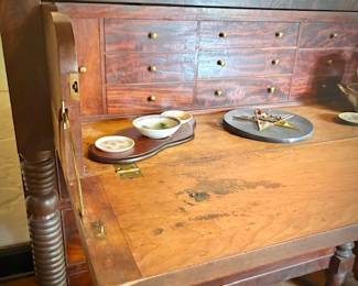 Antique flame mahogany butler's desk late 1800s