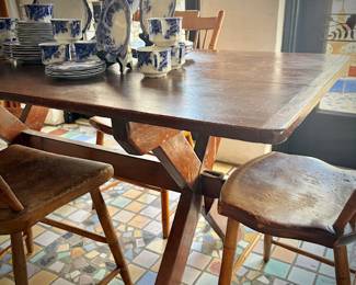 Antique trestle table and four chairs