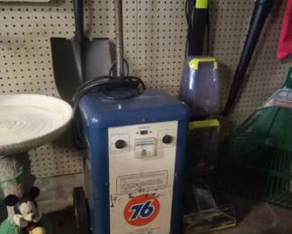Nice VINTAGE Union 76 gas station battery charger. AI says...."The device in the image is a vintage "76" brand battery charger, model OL, likely used for automotive or similar applications. It features a selector switch and timer, and is branded with the "76" logo, which was historically associated with Union 76 gas stations. " Not another one found anywhere on the net. Talk to me.