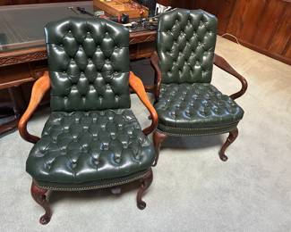 $300 (pair) vintage leather tufted chairs.