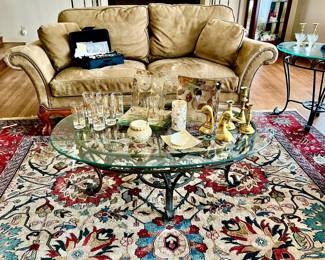 HANCOCK & MOORE LEATHER SOFA AND CHAIRS, QUALITY FURNITURE.  LOTS OF BRASS!