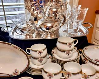 SILVER TEA SET ON TRAY.
