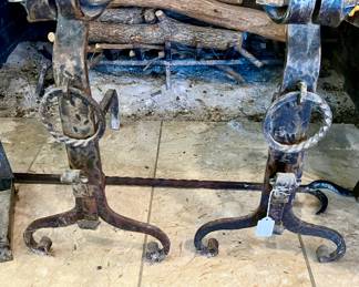 AMAZING FORGED IRON ANDIRONS.