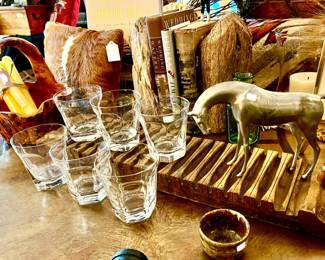 VINTAGE CIGAR MOLD MIXED WITH LENOX CRYSTAL WHISKEY GLASSES.