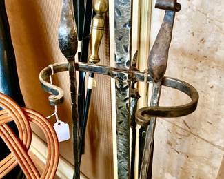 FORGED IRON FIREPLACE TOOLS.