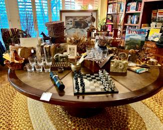 Amazing copper metal inlay dining table loaded with Texas finds!