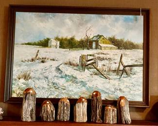 G. GOULD OIL PAINTING HOUSE AND BARN.