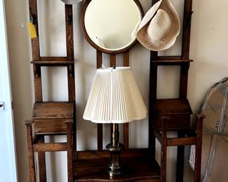 Antique Hat Rack Bench with Mirror