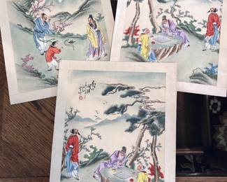 Signed and Stamped paintings of Mandarin Life on silk and canvas