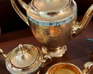 Bohemia Tea set part of a beautiful collection of 26 pieces from Czechoslovakia. 24K encrusted gold with platinum
