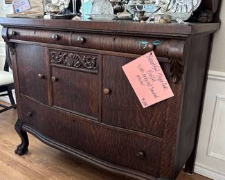 Stunning Tiger Oak Buffet with original beveled mirror