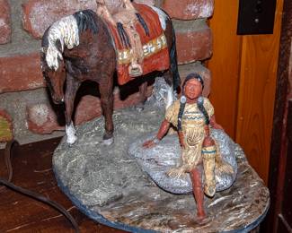 DANIEL MONFORT SCULPTURE - "INDIAN GIRL WITH HORSE"