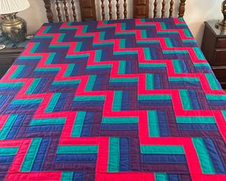 Hand quilted log cabin variation 