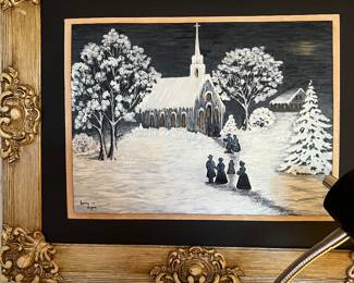 Artist signed oil painting winter scene 
By Betty Dugan 