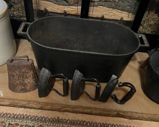 Cast iron deep dish fryer 
Sad irons 
Cow bell 