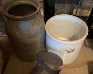 4 gal Tenn pottery churn 
3 gal crock (crack)
