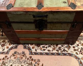 Green wooden and metal trunk 