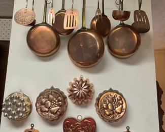 France copper and brass cookware and utensils 
Copper and brass molds 
