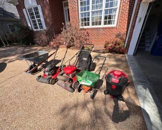 Self Propelled Lawn Mower, Push Yard Vacuum/Shredder, Shop vac, yard equipment