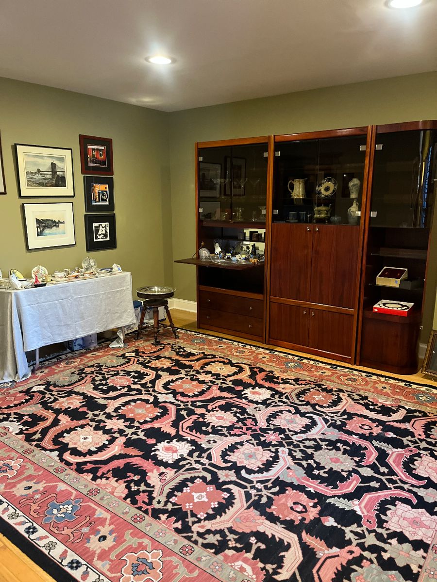 Three piece unit- display case, desk, tv  section with lighting. Excellent condition