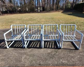 4 Vintage PVC Pipe Patio Chairs - comes with cushions