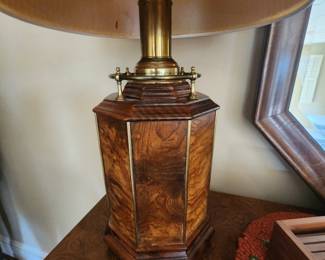 Burled Wood Lamp with Brass Trim