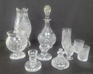 Lot # : 440 - Group of crystal glasses, decanter, candlesticks