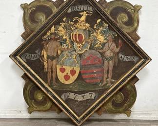 Lot # : 719 - Hand painted Hatchment or armorial panel
