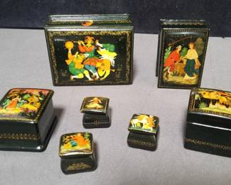 Lot # : 449 - Russian hand painted lacquer boxes
