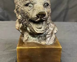 Lot # : 528v - Vintage bronze grizzly bear head statue