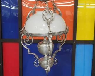 Lot # : 165 - Aluminum and milk glass light fixture