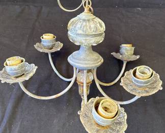 Lot # : 235z - Vintage metal & glass 5-arm chandelier