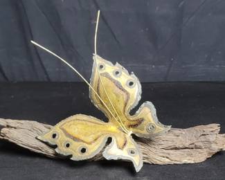 Lot # : 632 - Signed metal and wood butterfly sculpture