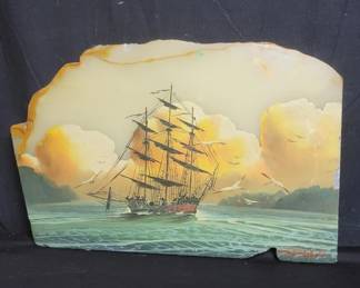 Lot # : 612 - Signed painting on onyx