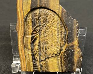 Lot # : 410v - Carved eagle on tigers eye specimen