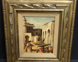 Lot # : 161 - Signed oil D.Scott oil on board titled "Market
