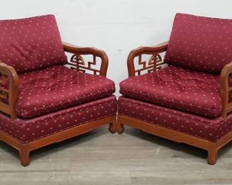 Lot # : 37 - Pair of Asian teak arm chairs