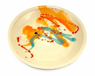Lot # : 358a - Signed handmade ceramic pottery dish, 10 1/4”