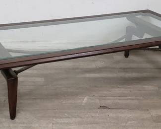 Lot # : 63 - Mid-century modern wood & brass coffee table