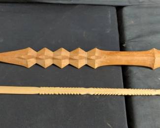 Lot # : 150 - Pair of carved wood sticks