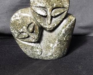 Lot # : 292 - Vintage signed carved stone of two heads