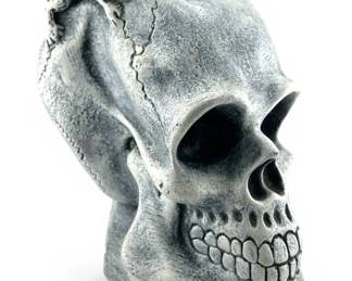 Lot # : 400a - Large vintage plaster skull candleholder coin