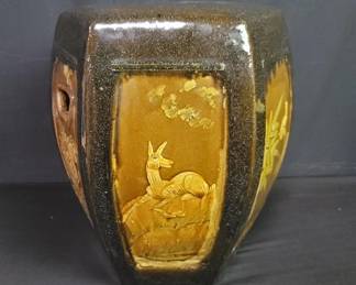 Lot # : 720 - Vintage asian pottery glaze garden stool