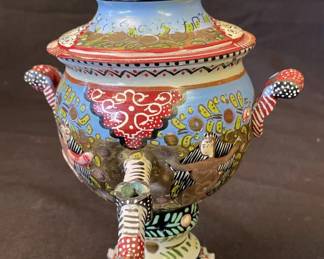 Lot # : 301z - Russian style hand painted copper teapot