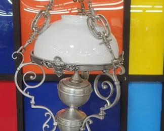 Lot # : 167 - Aluminum and milk glass light fixture